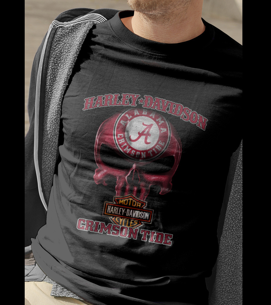 Harley Davidson Alabama Crimson Tide Skull T-Shirt