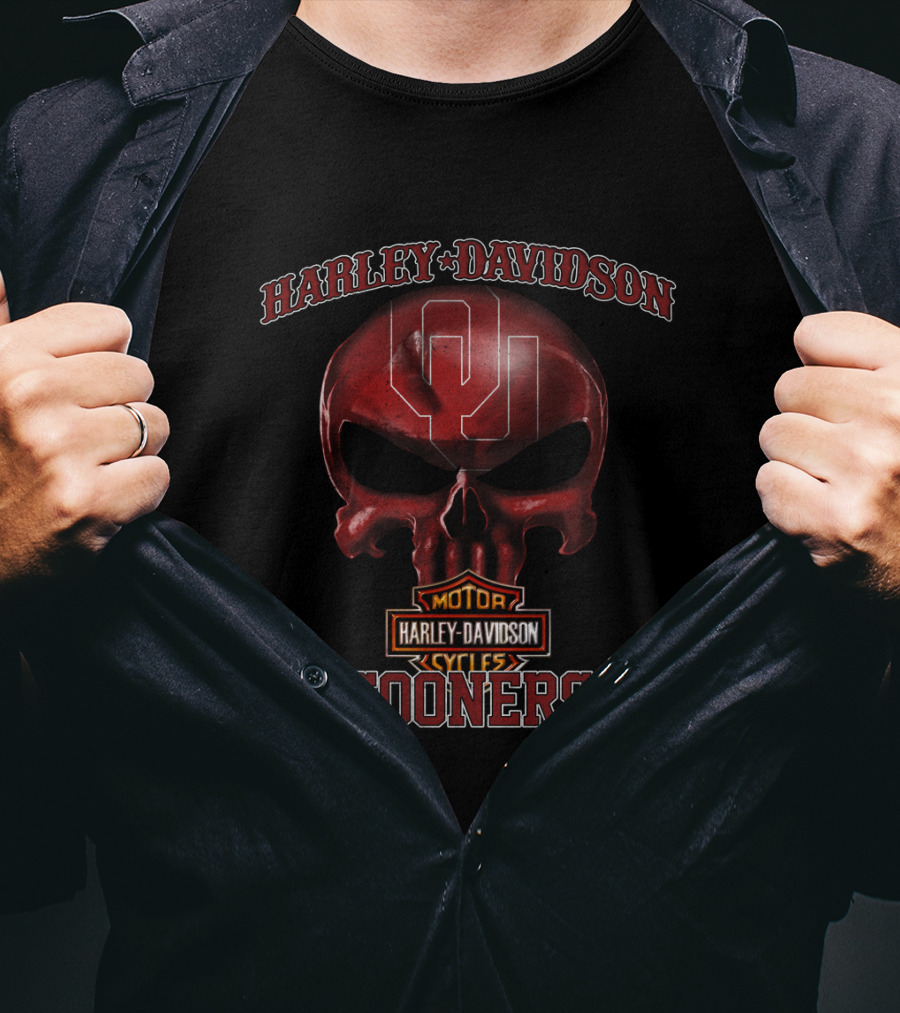 Harley Davidson Oklahoma Sooners Skull Motorcycles T-Shirt