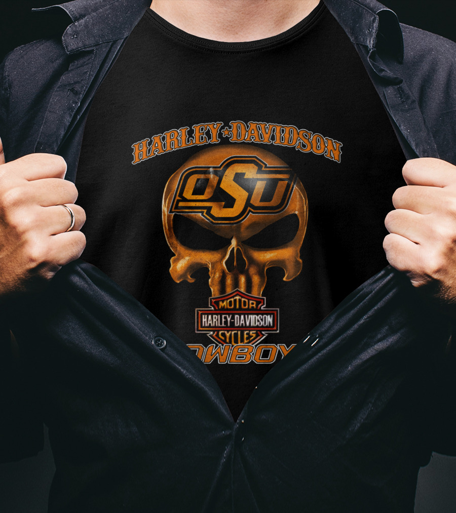 Harley Davidson Osu Motorcycles Cowboys Skull T-Shirt