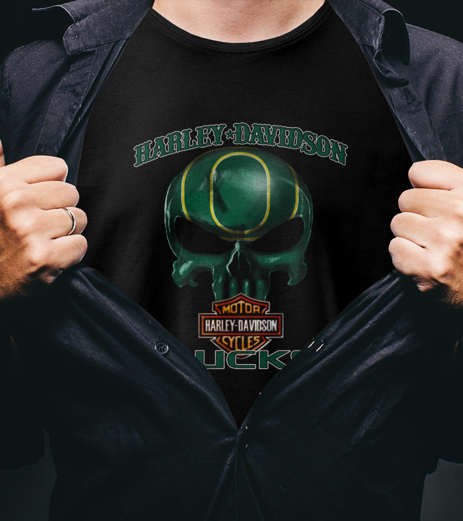 Harley Davidson Skull Oregon Ducks Motor Cycles T-Shirt