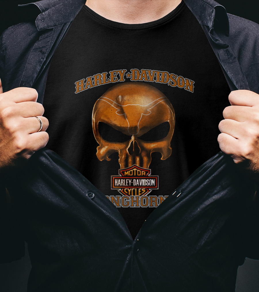Harley Davidson Skull Longhorns Texas Motorcycle Cycles T-Shirt