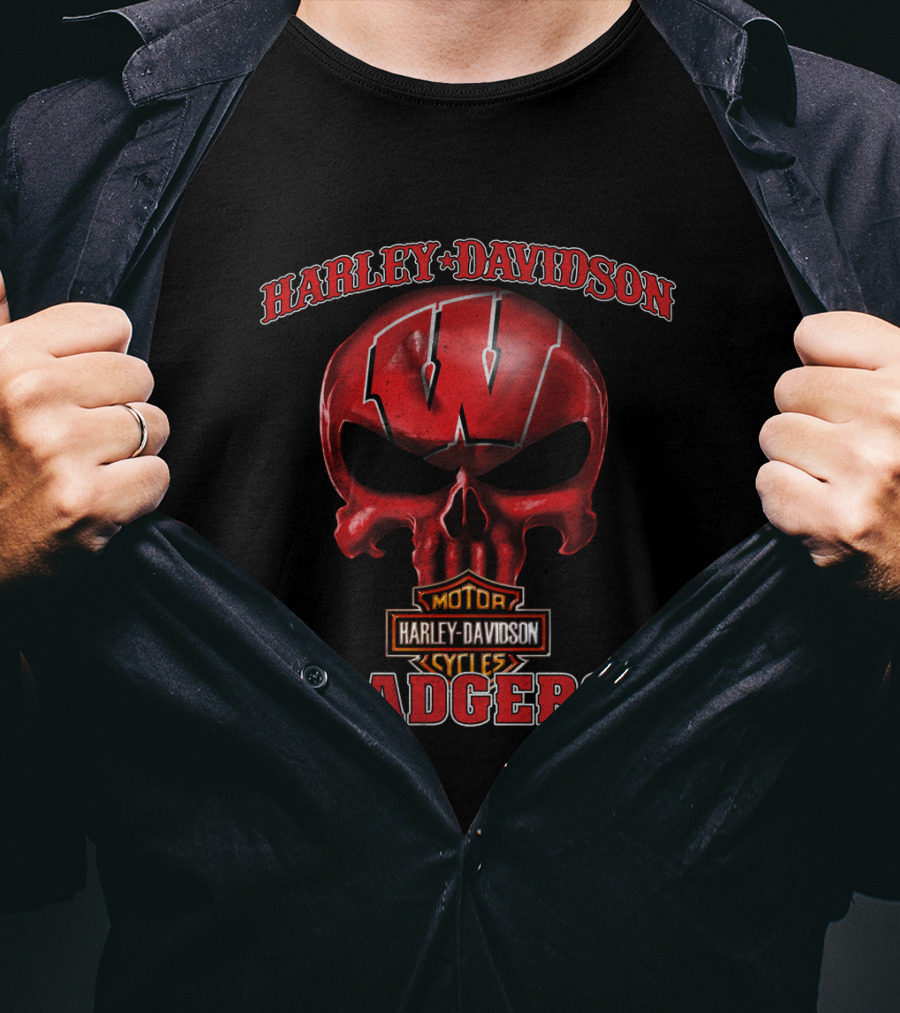 Harley Davidson Skull Wisconsin Badgers T-Shirt