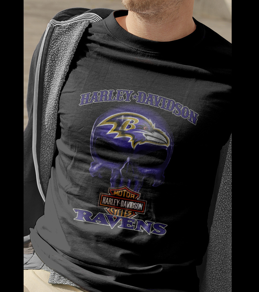 Harley Davidson Skull Baltimore Ravens Motor Cycles Nfl T-Shirt