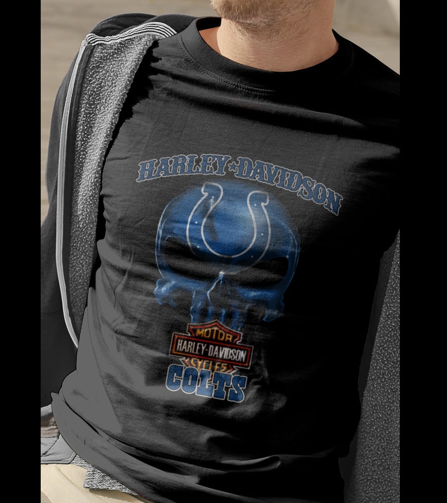 Harley Davidson Skull Nfl Indianapolis Colts Motorcycle Cycles T-Shirt