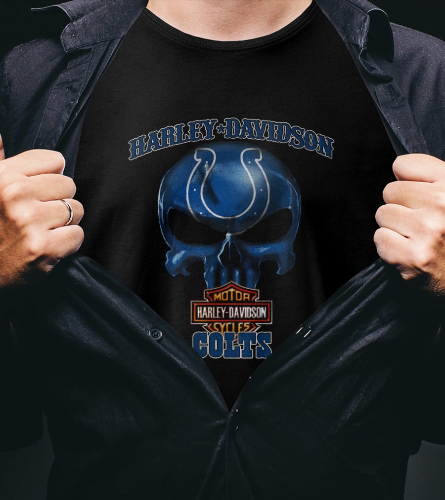 Harley Davidson Skull Nfl Indianapolis Colts Motorcycle Cycles T-Shirt