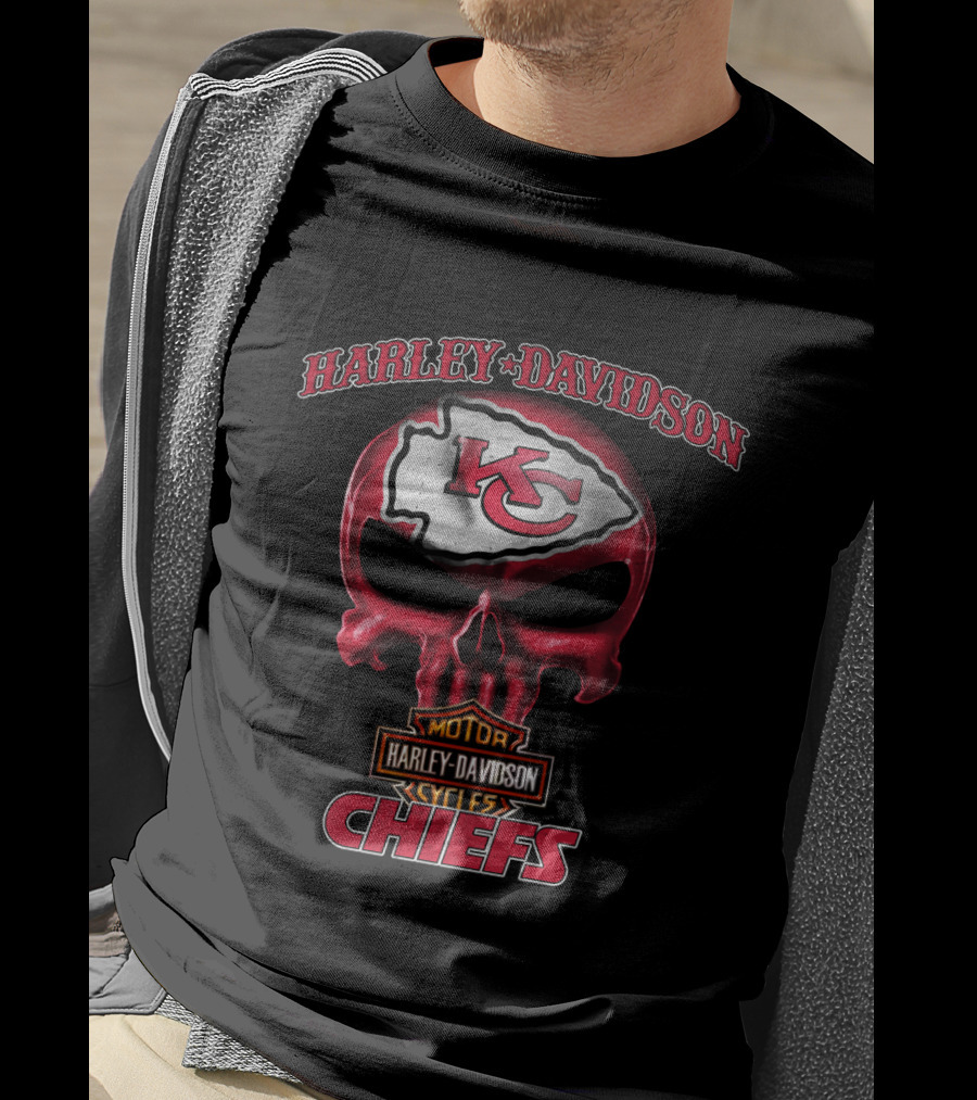 Harley Davidson Kansas City Chiefs Skull Hl Nfl Motor Cycles T-Shirt