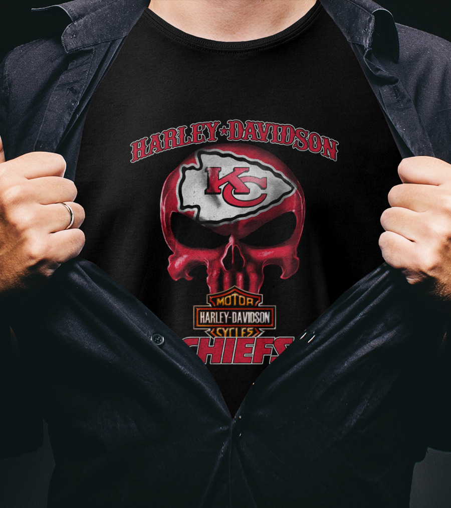 Harley Davidson Kansas City Chiefs Skull Hl Nfl Motor Cycles T-Shirt
