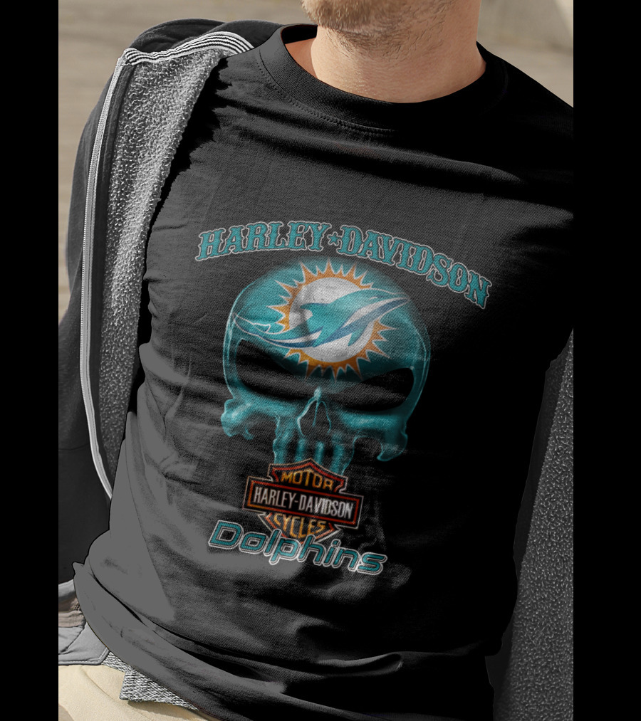 Harley Davidson Skull Miami Dolphins Nfl T-Shirt