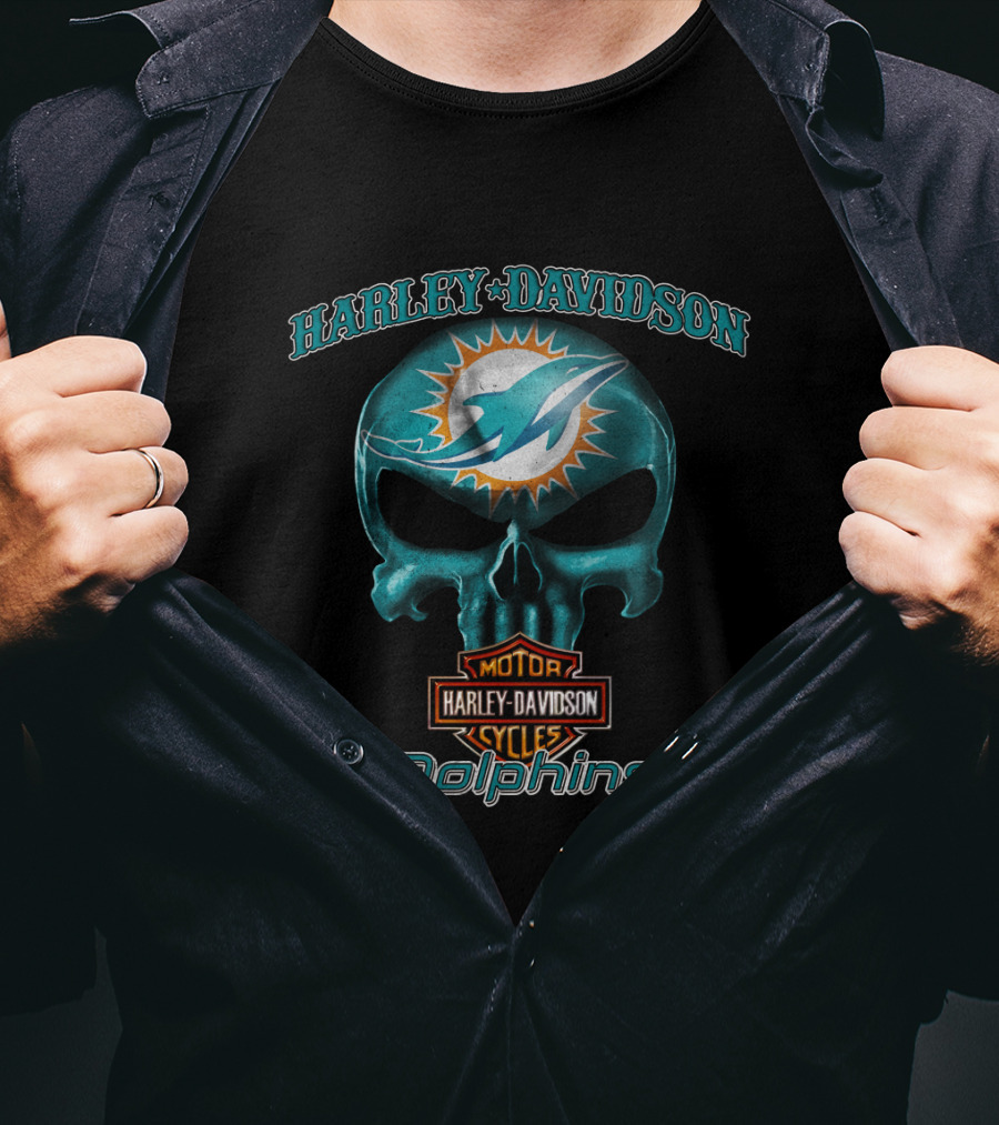 Harley Davidson Skull Miami Dolphins Nfl T-Shirt