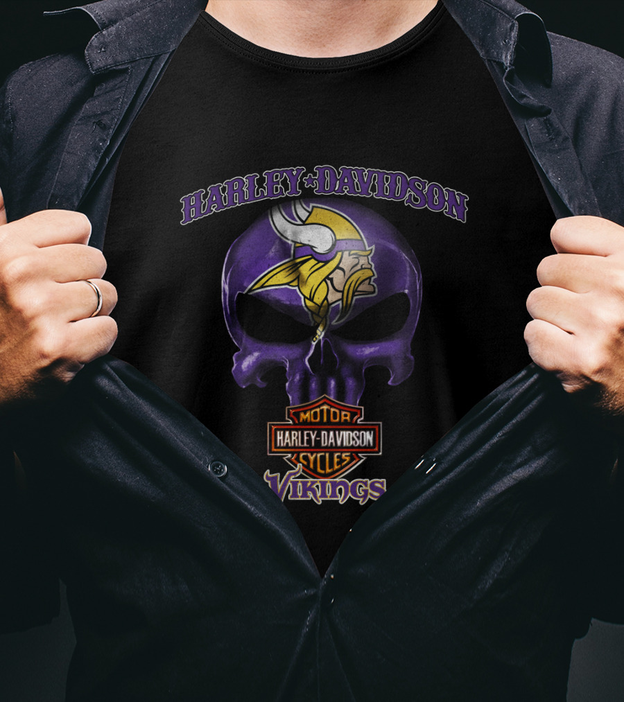 Harley Davidson Skull Minnesota Vikings T-Shirt
