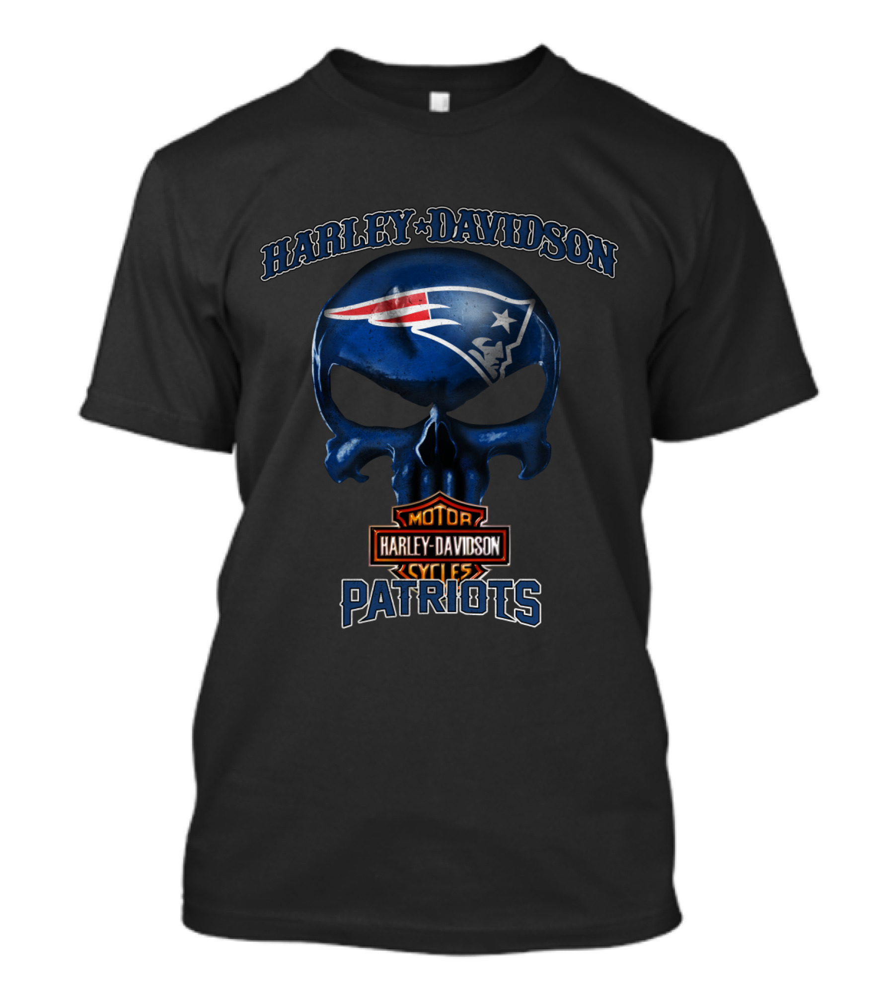 Harley Davidson Skull New England Patriots Motor Cycles T-Shirt