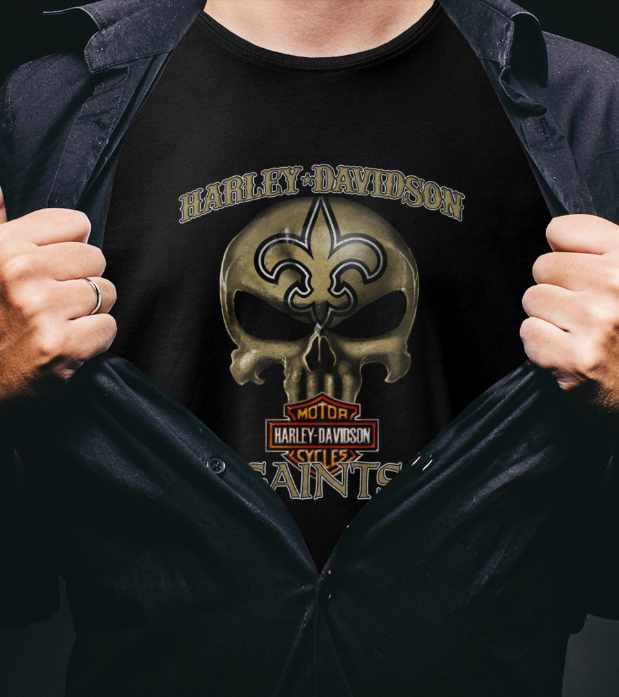 Harley Davidson Skull New Orleans Saints Nfl Fleur-De-Lis T-Shirt