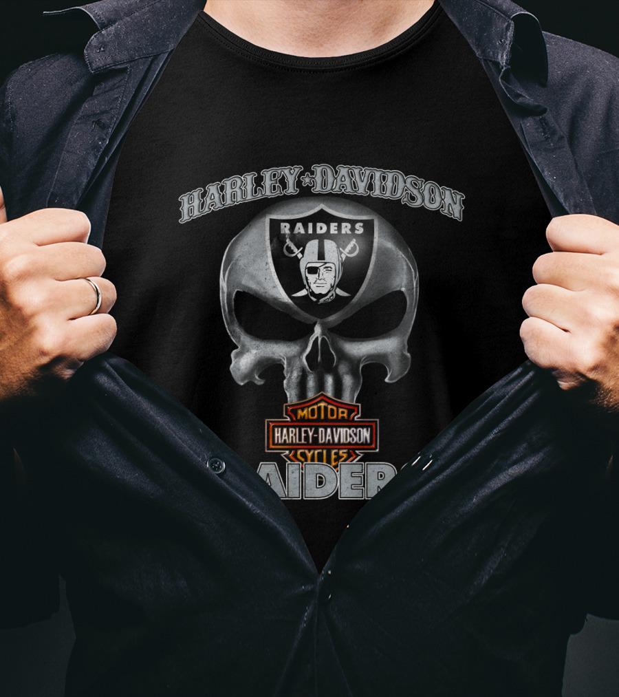 Harley Davidson Skull Raiders Nfl Oakland Raiders Motorcycles T-Shirt