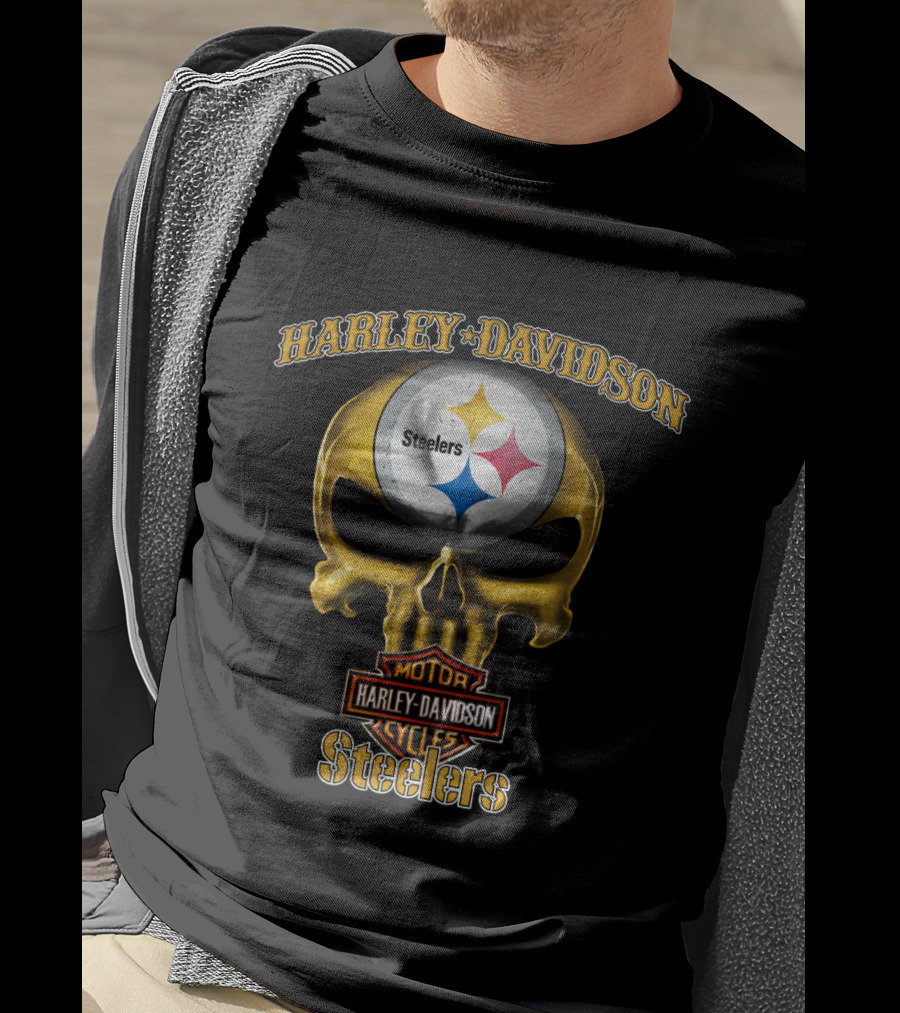 Harley Davidson Skull Steelers Nfl Pittsburgh T-Shirt