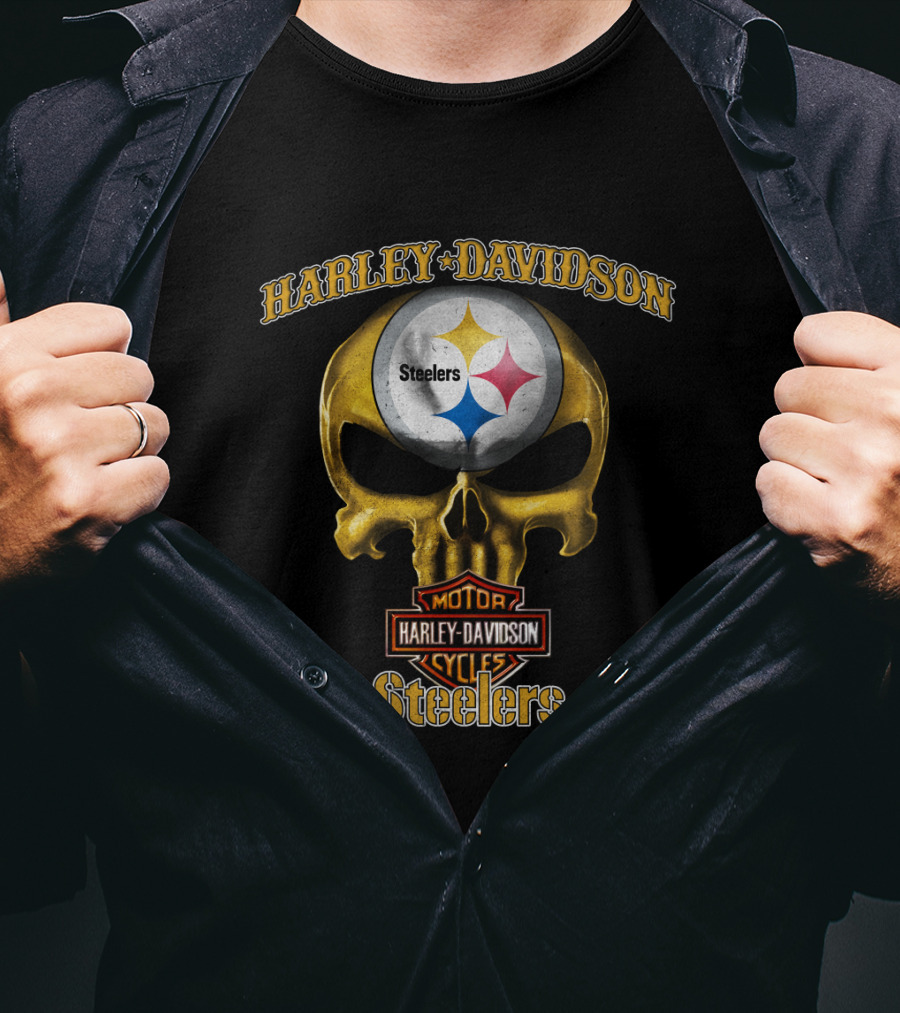 Harley Davidson Skull Steelers Nfl Pittsburgh T-Shirt