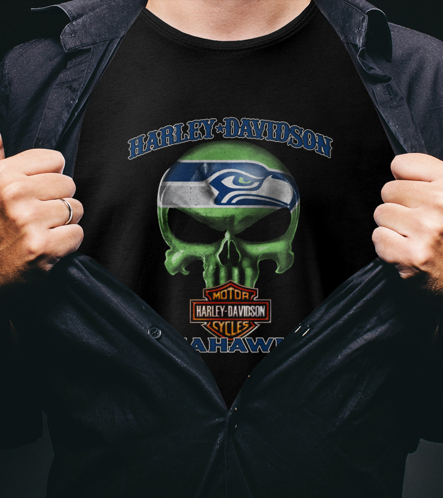 Harley Davidson Seahawks Skull Harley Davidson Motor Cycles Seattle Seahawks T-Shirt