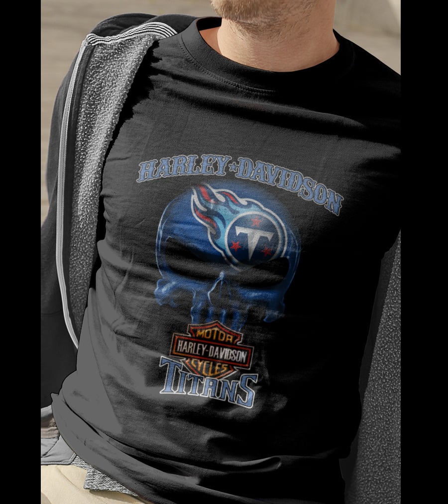 Harley Davidson Skull Tennessee Titans Nfl Motor Cycles T-Shirt