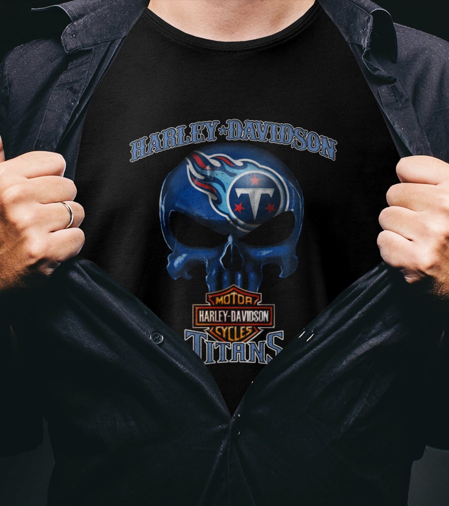 Harley Davidson Skull Tennessee Titans Nfl Motor Cycles T-Shirt