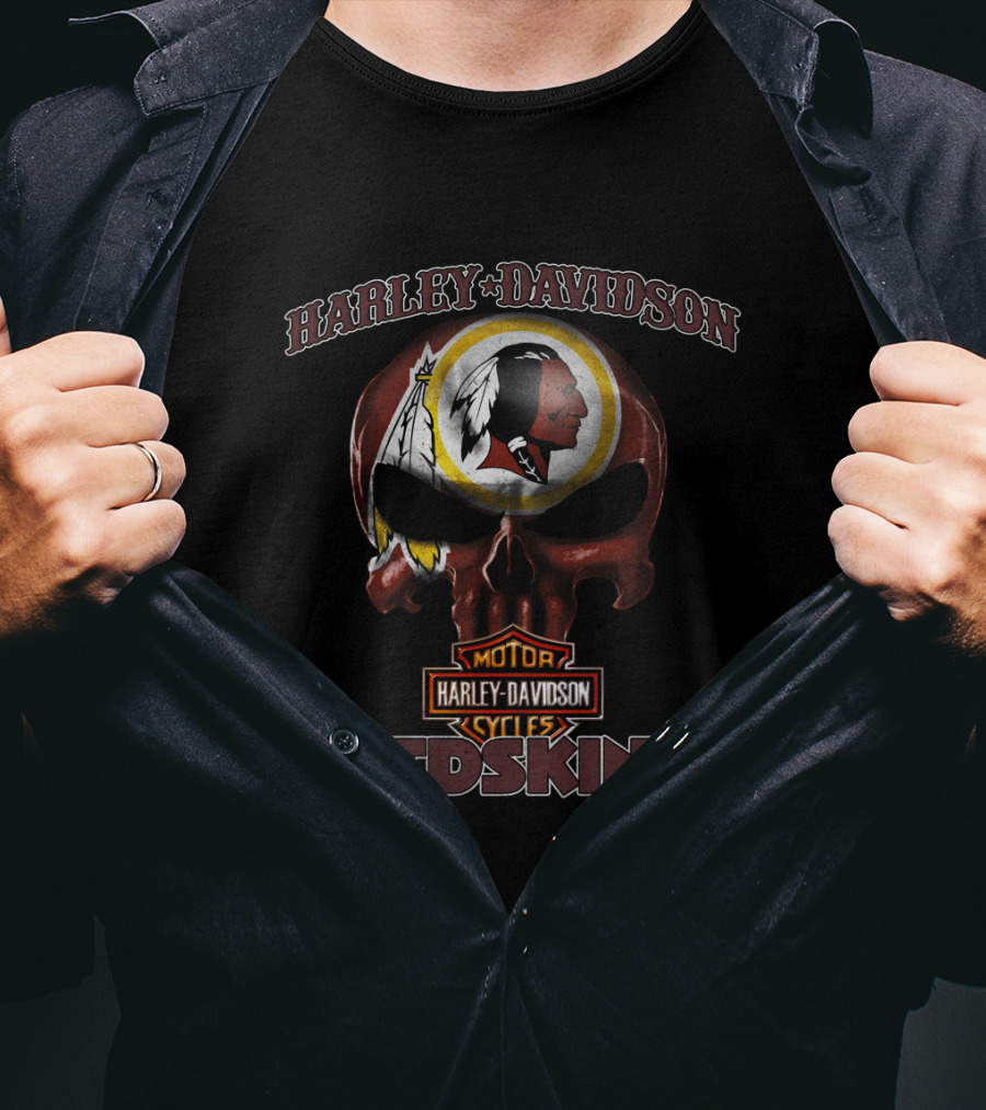 Harley Davidson Skull Motor Cycles Washington Redskins T-Shirt