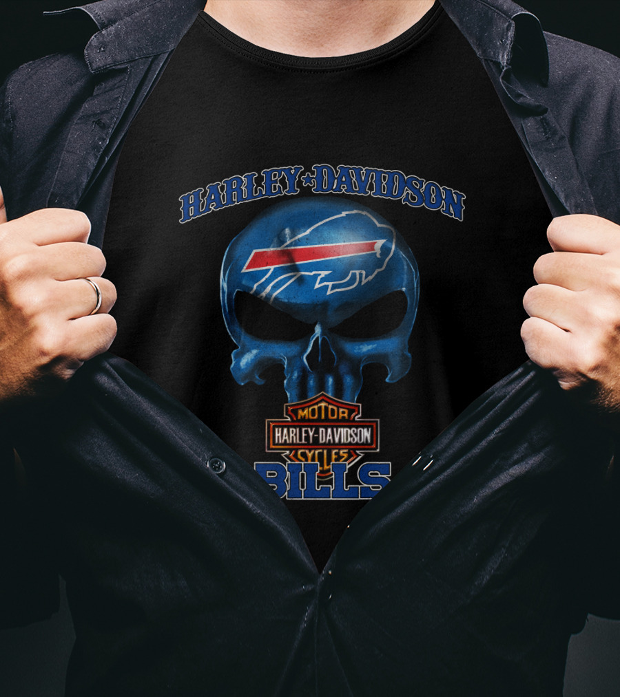 Harley Davidson Motorcycles Skull Buffalo Bills Nfl T-Shirt