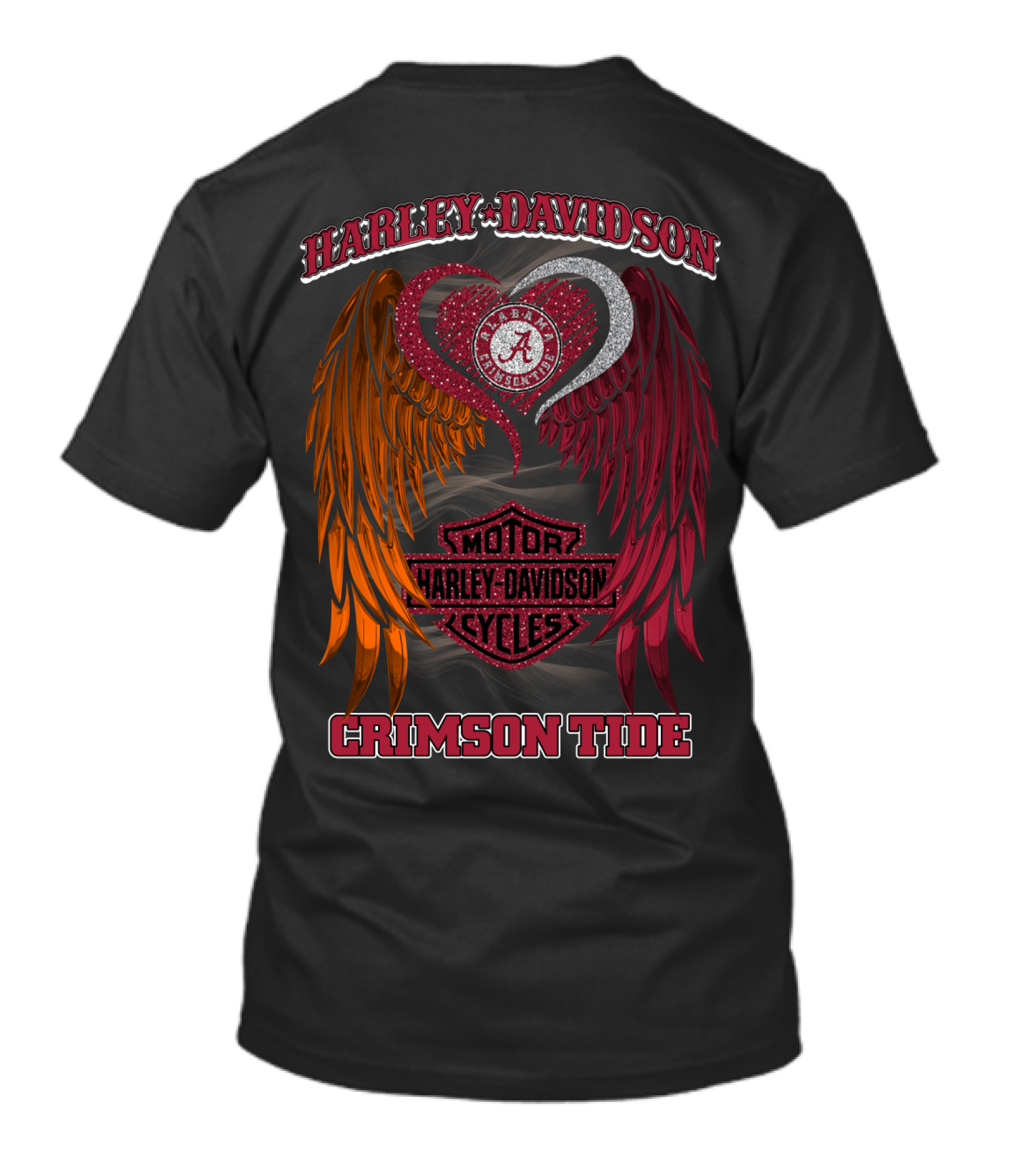 Harley Davidson Alabama Crimson Tide Winged Heart Motor Cycles T-Shirt