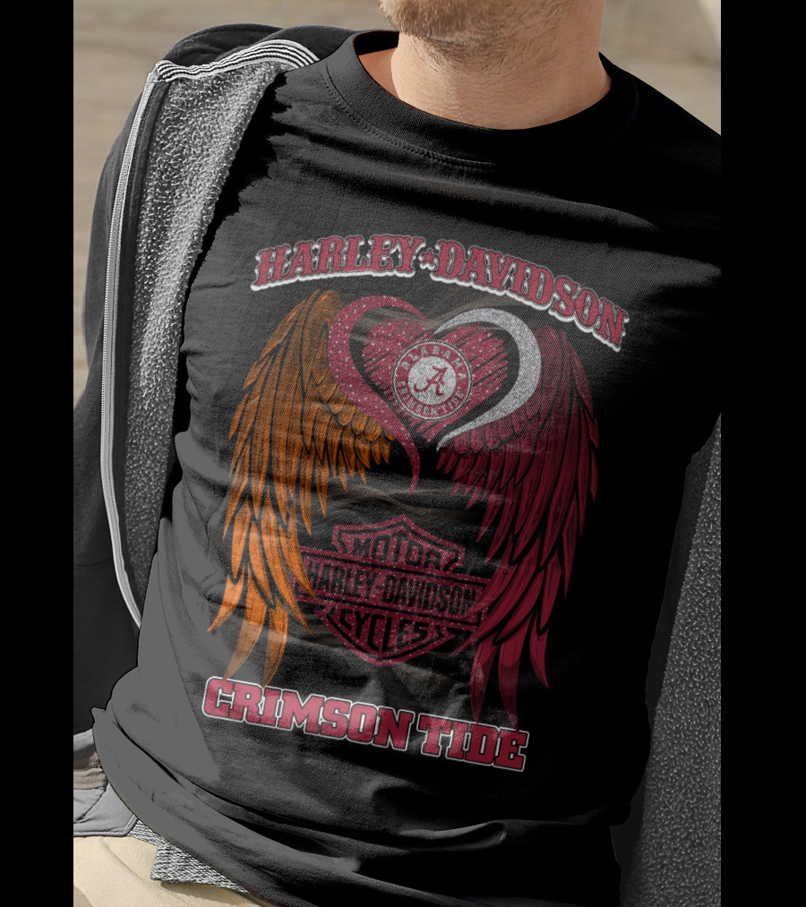 Harley Davidson Alabama Crimson Tide Winged Heart Motor Cycles T-Shirt