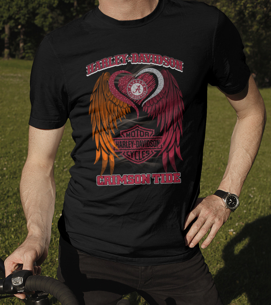 Harley Davidson Alabama Crimson Tide Winged Heart Motor Cycles T-Shirt