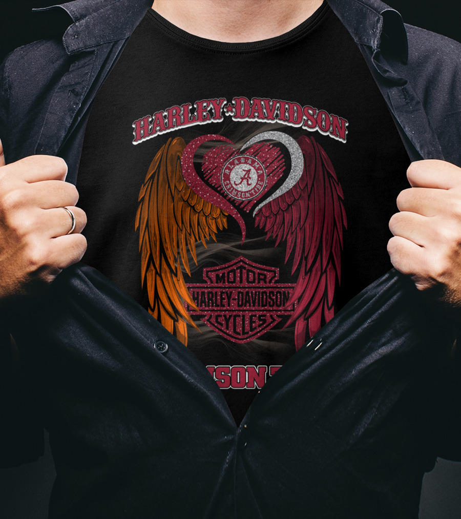 Harley Davidson Alabama Crimson Tide Winged Heart Motor Cycles T-Shirt