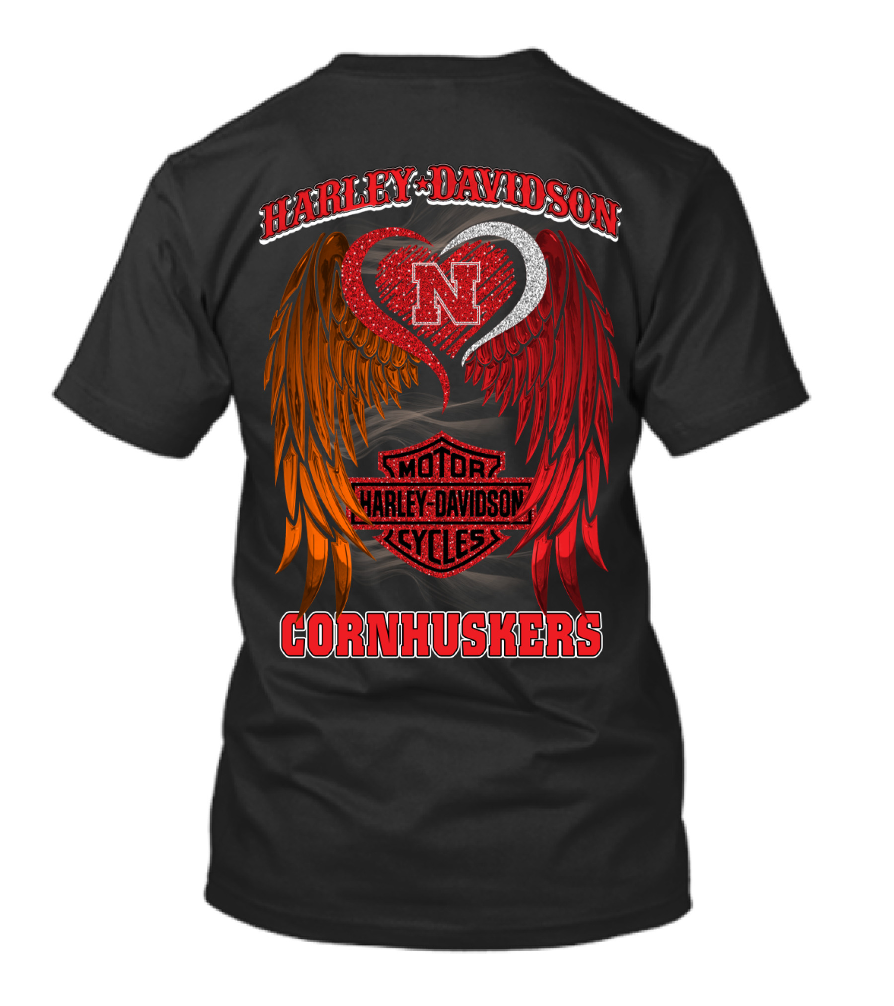 Harley Davidson Heart Wings Nebraska Cornhuskers Motorcycles T-Shirt