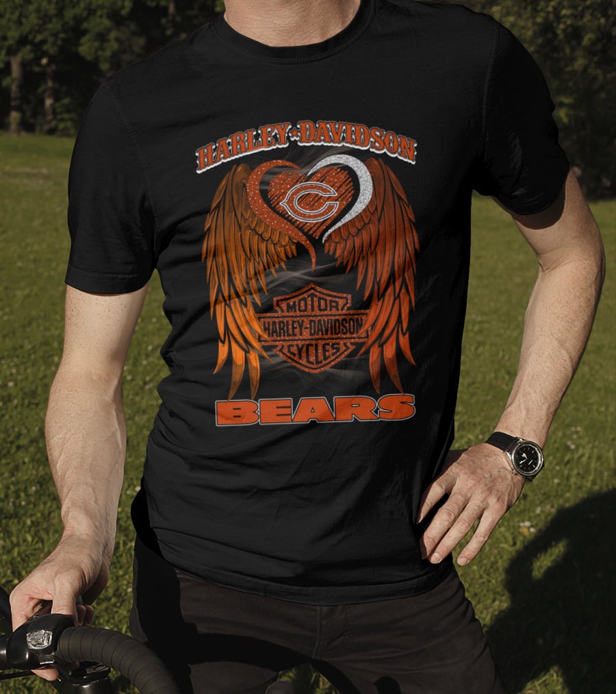 Harley Davidson Chicago Bears Motor Cycles Wings T-Shirt