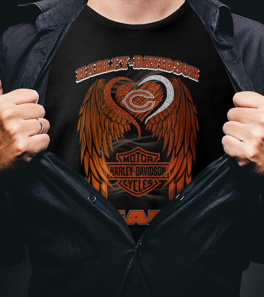 Harley Davidson Chicago Bears Motor Cycles Wings T-Shirt