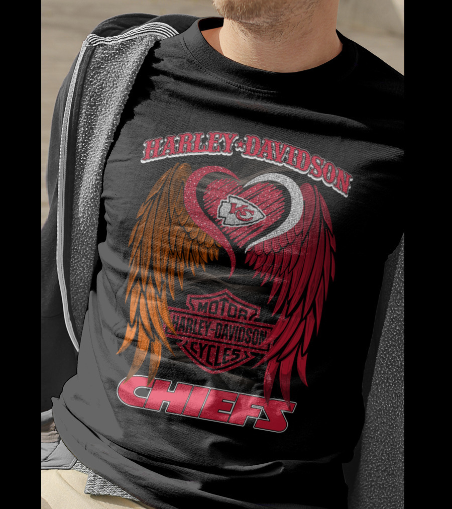 Harley Davidson Motor Cycles Kansas City Chiefs Wings Heart T-Shirt