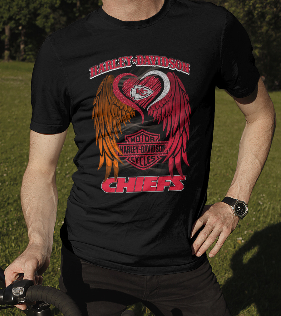 Harley Davidson Motor Cycles Kansas City Chiefs Wings Heart T-Shirt