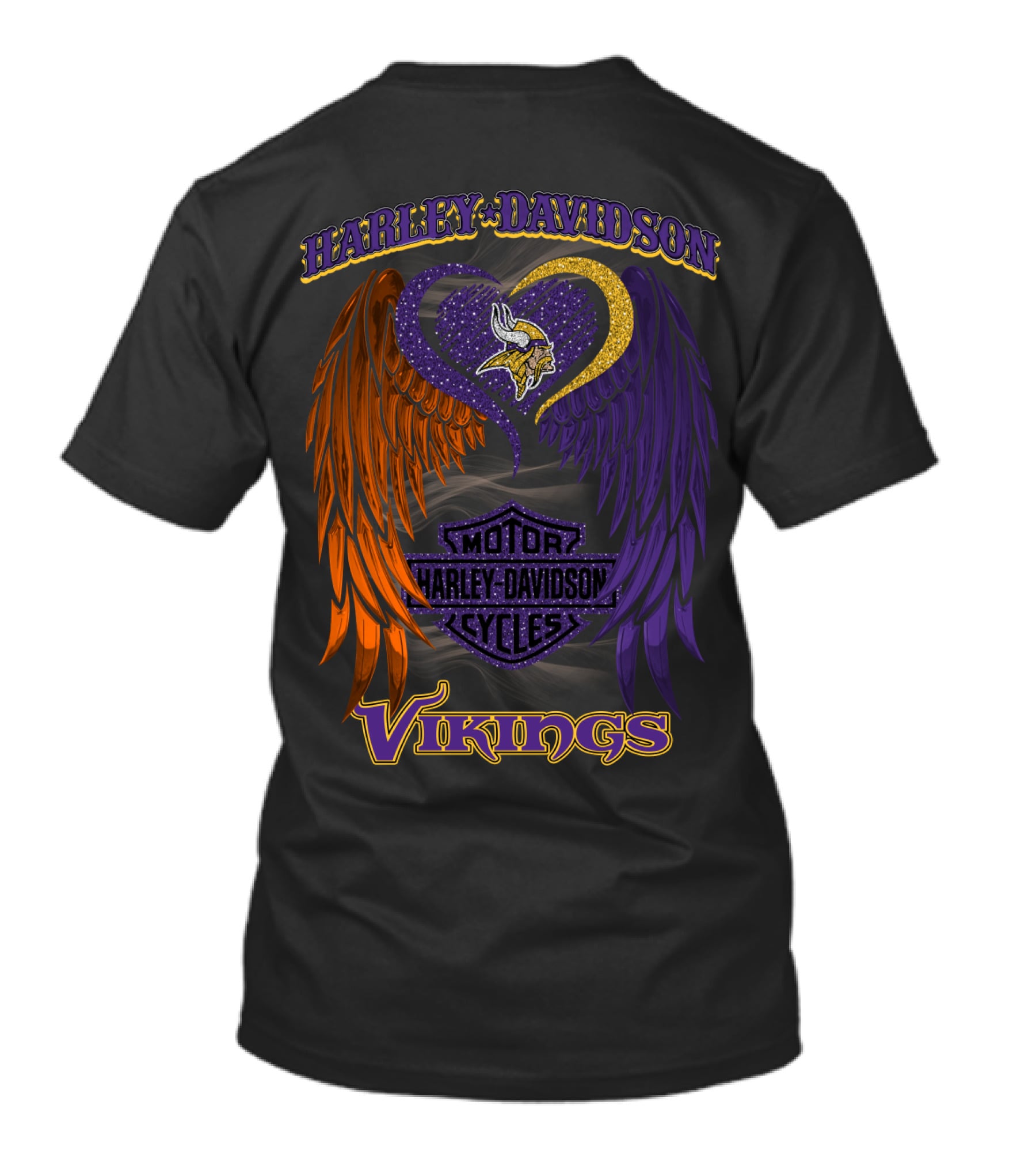 Harley Davidson Motor Cycles Minnesota Vikings Winged Heart T-Shirt