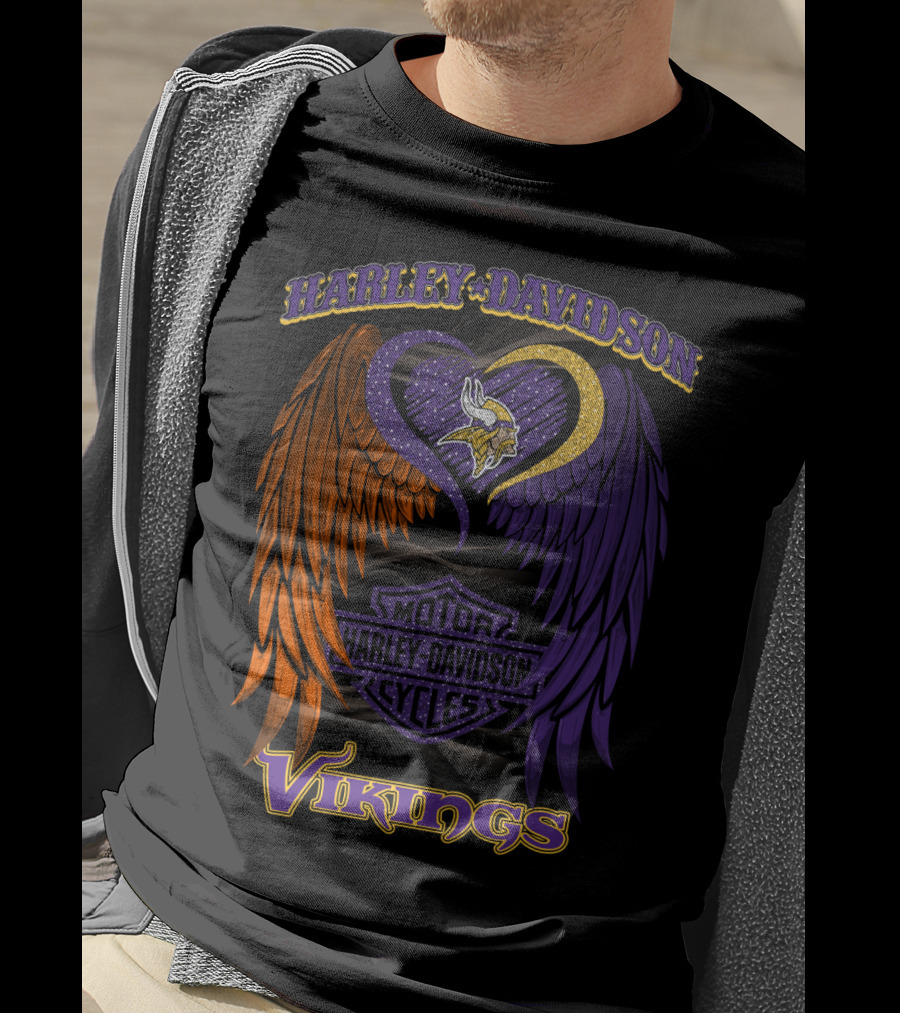 Harley Davidson Motor Cycles Minnesota Vikings Winged Heart T-Shirt