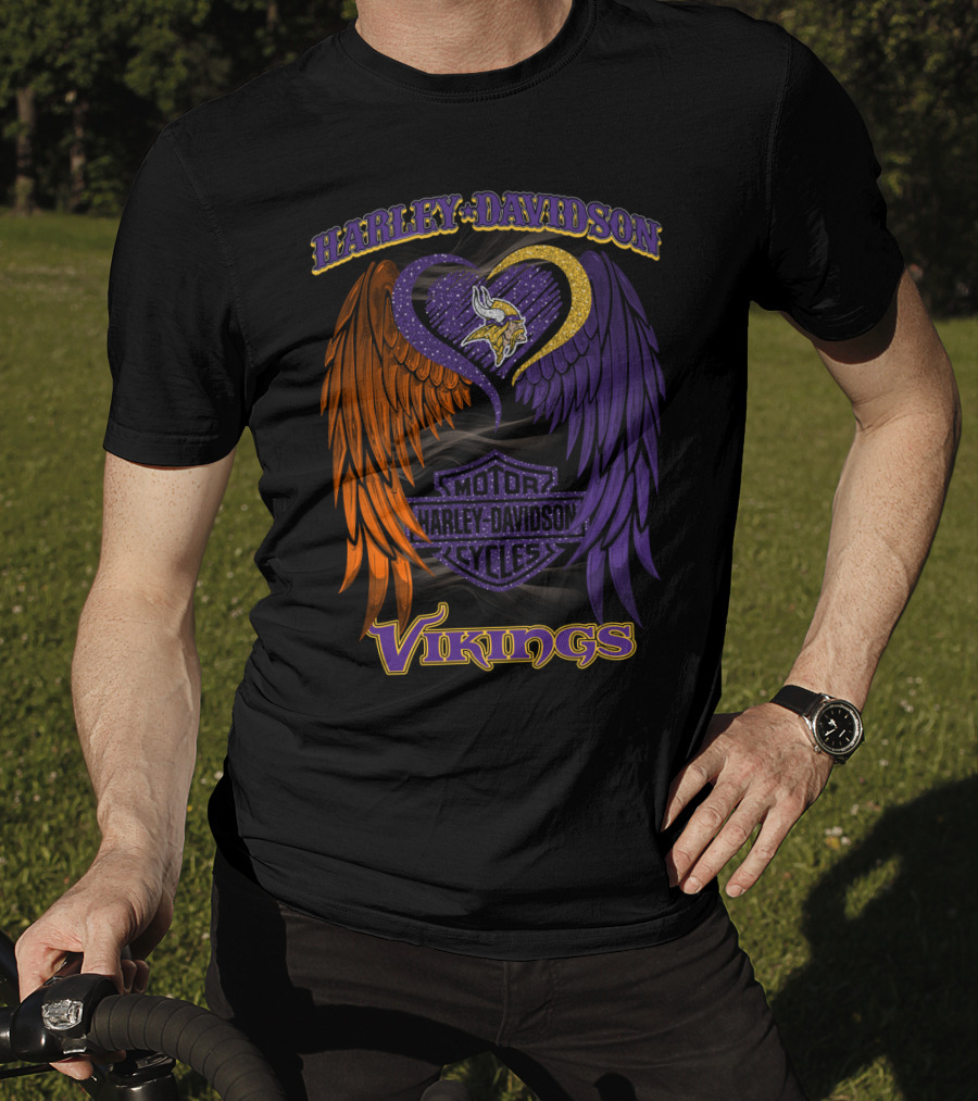 Harley Davidson Motor Cycles Minnesota Vikings Winged Heart T-Shirt