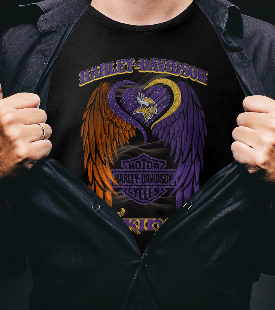 Harley Davidson Motor Cycles Minnesota Vikings Winged Heart T-Shirt