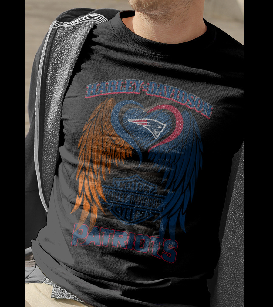 Harley Davidson Motor Cycles Patriots Wings Heart Hd2805 Nfl New England Patriots T-Shirt