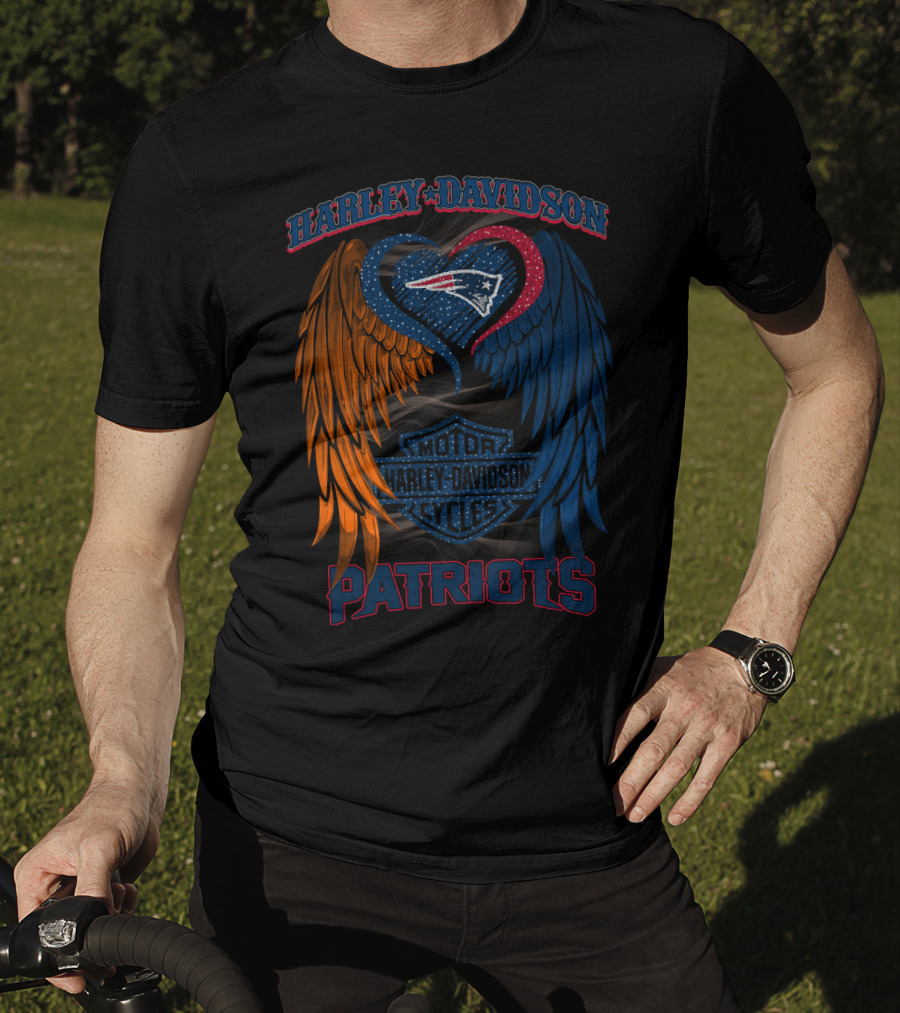 Harley Davidson Motor Cycles Patriots Wings Heart Hd2805 Nfl New England Patriots T-Shirt
