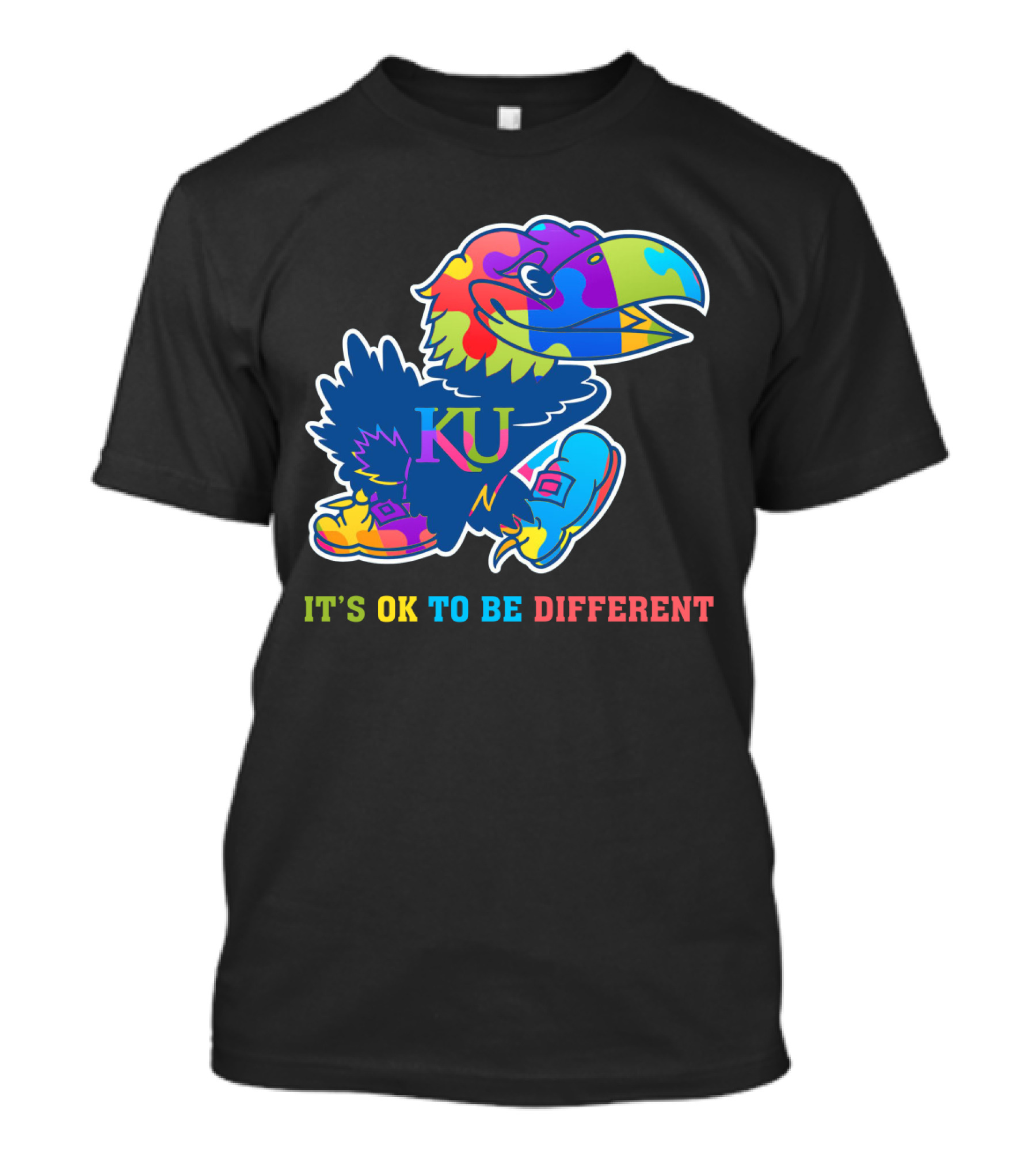 KU Jayhawks It's OK To Be Different Rainbow Mascot T-Shirt