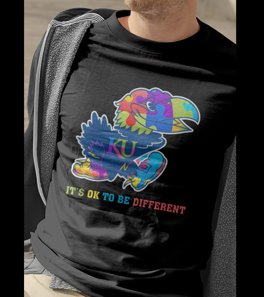 KU Jayhawks It's OK To Be Different Rainbow Mascot T-Shirt