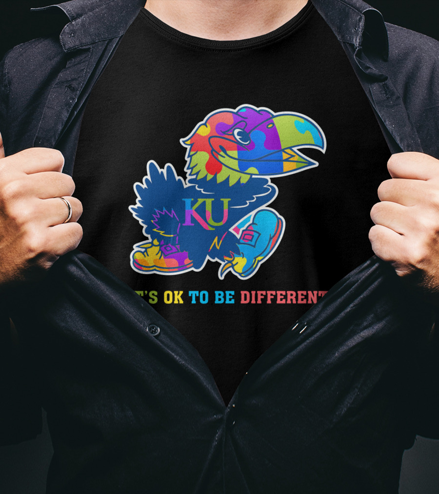 KU Jayhawks It's OK To Be Different Rainbow Mascot T-Shirt