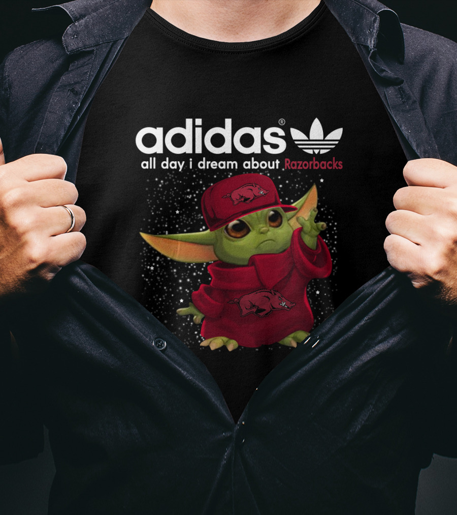 All Day I Dream About Razorbacks With Yoda In Red Outfit And Cap T-Shirt