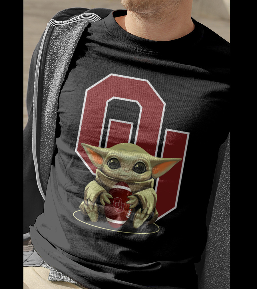 Baby Yoda OU Logo Football T-Shirt