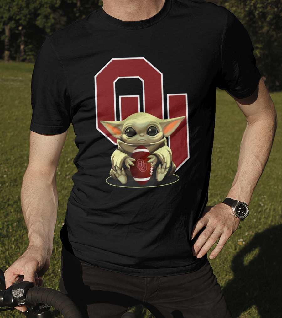 Baby Yoda OU Logo Football T-Shirt