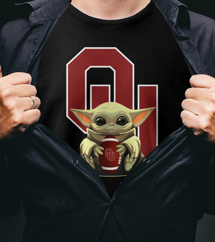 Baby Yoda OU Logo Football T-Shirt