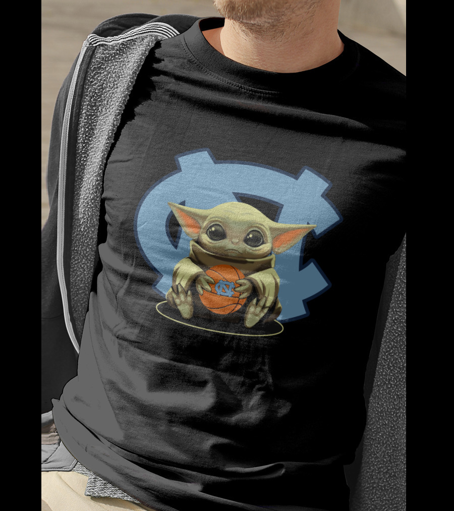 Baby Yoda Tar Heels Basketball Fan With UNC T-Shirt