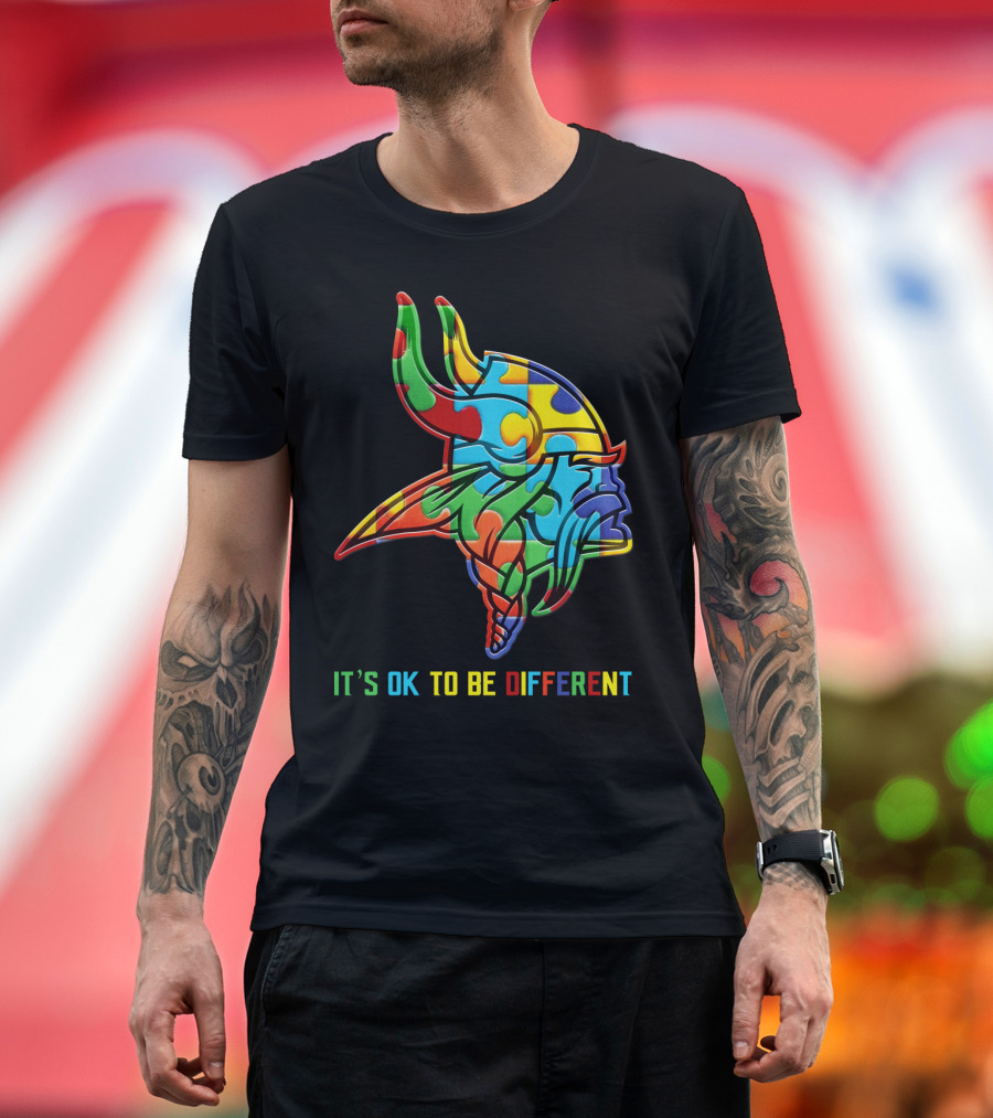 Vikings It's OK To Be Different Colorful Puzzle Viking Helmet T-Shirt