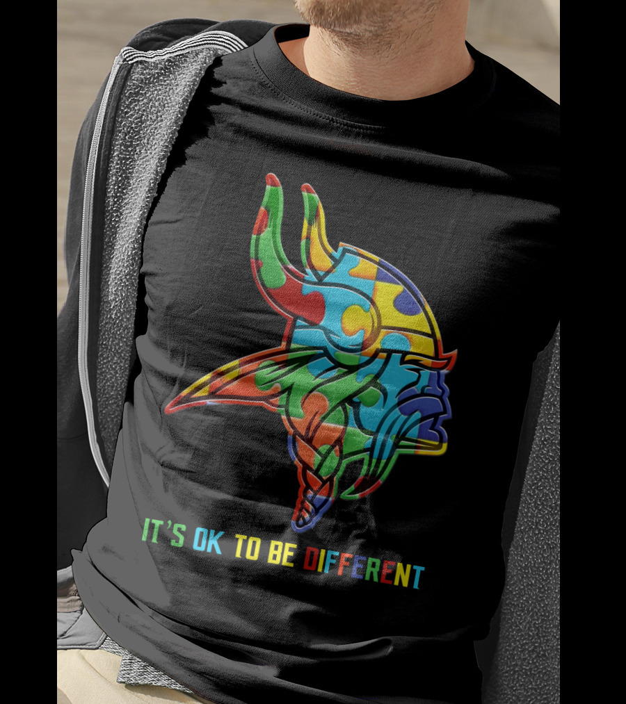Vikings It's OK To Be Different Colorful Puzzle Viking Helmet T-Shirt