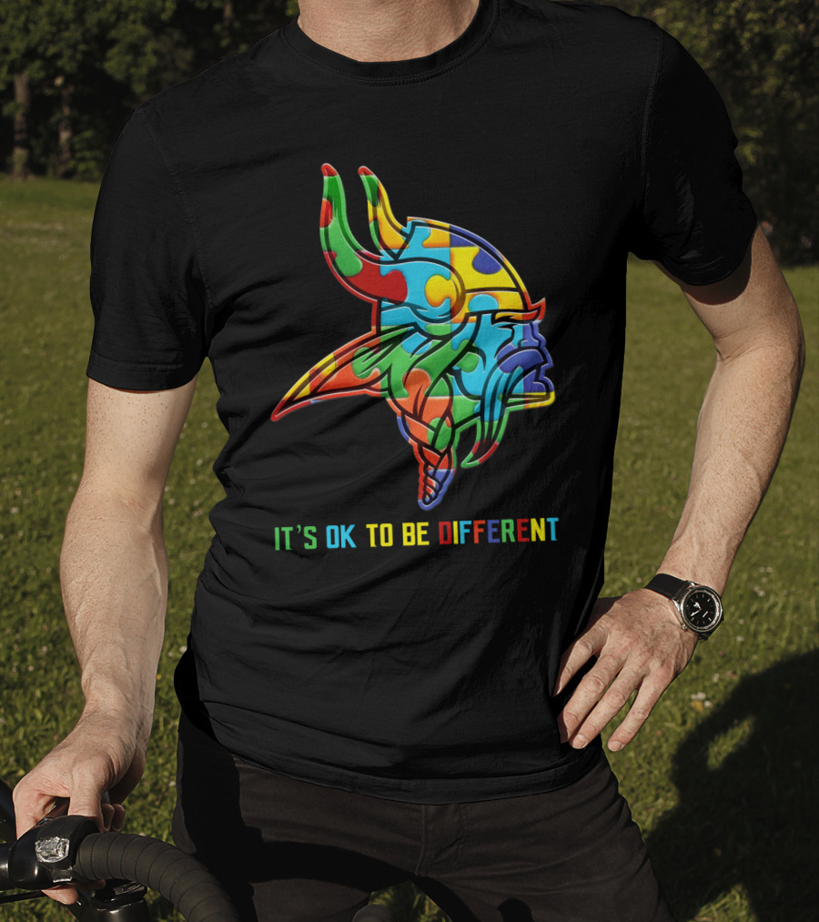 Vikings It's OK To Be Different Colorful Puzzle Viking Helmet T-Shirt